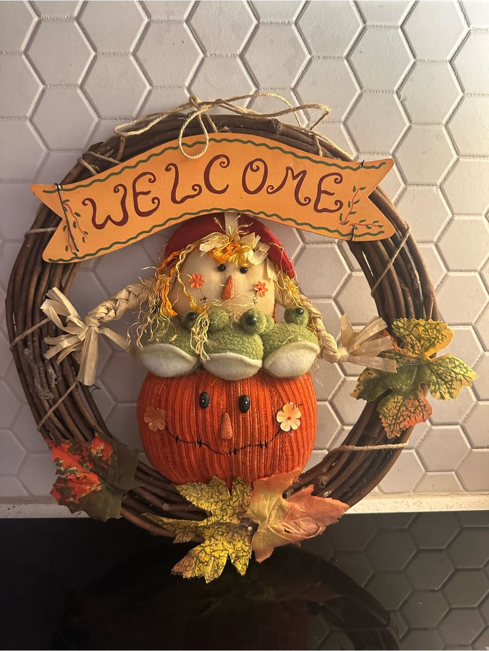 Autumn Pumpkin Scarecrow Welcome Wreath